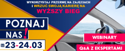 Plakat informuje o wydarzeniu rekrutacyjnym z webinarami, Q&A, quizami i speed-meetingami.