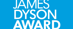 Logo "THE JAMES DYSON AWARD 2025" na niebieskim tle. Kluczowe obiekty: tekst. Kontekst: nazwa nagrody i rok.