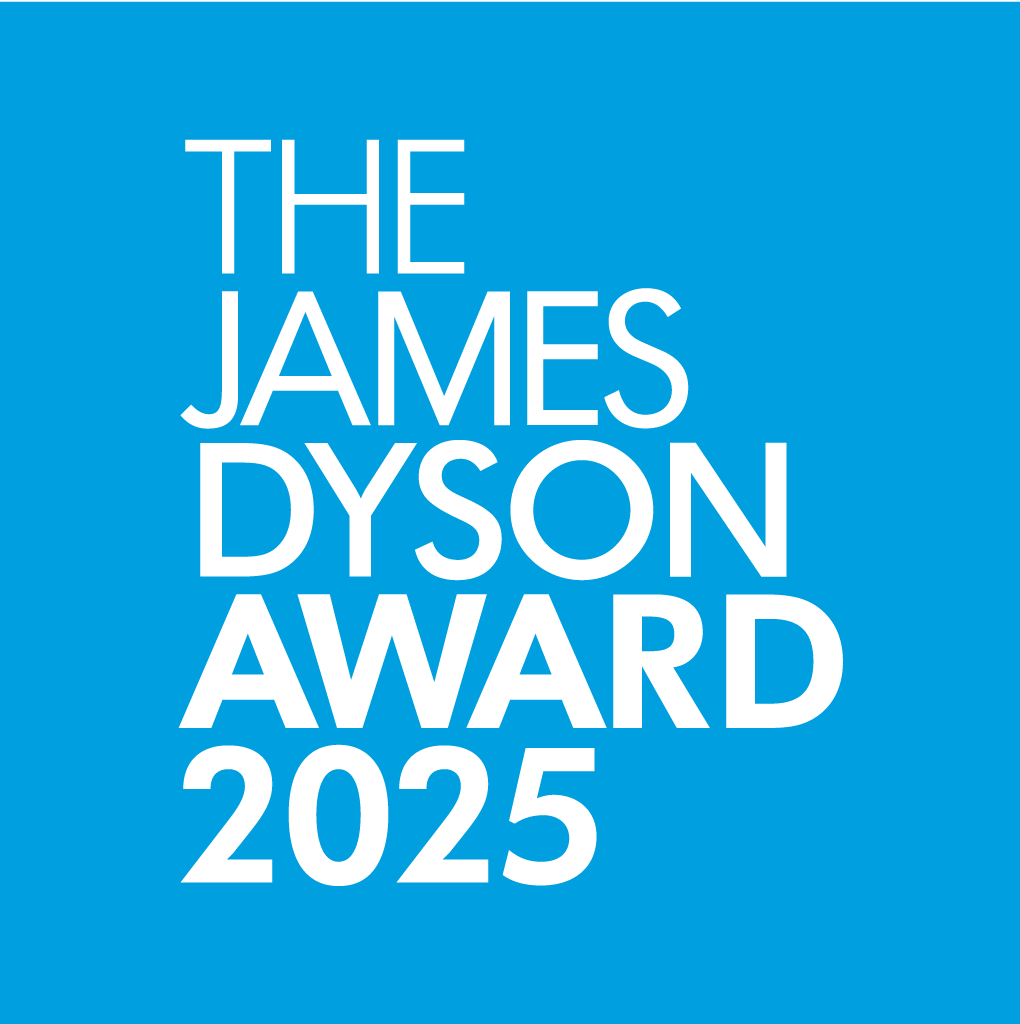Logo "THE JAMES DYSON AWARD 2025" na niebieskim tle. Kluczowe obiekty: tekst. Kontekst: nazwa nagrody i rok.