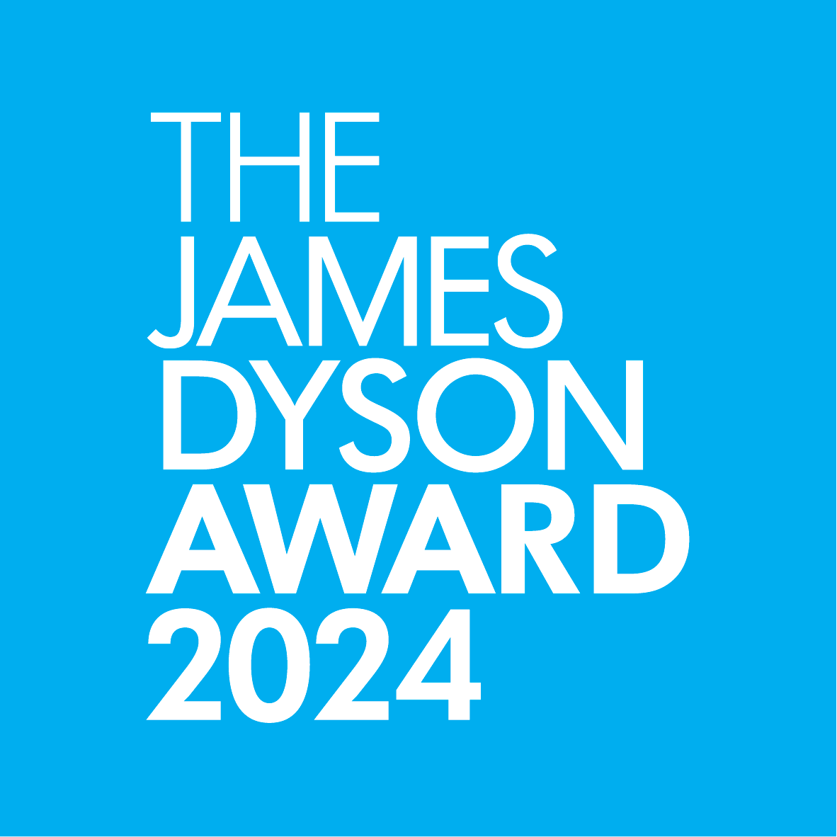 Napis "THE JAMES DYSON AWARD 2024" na niebieskim tle. Kontekst: logo konkursu.