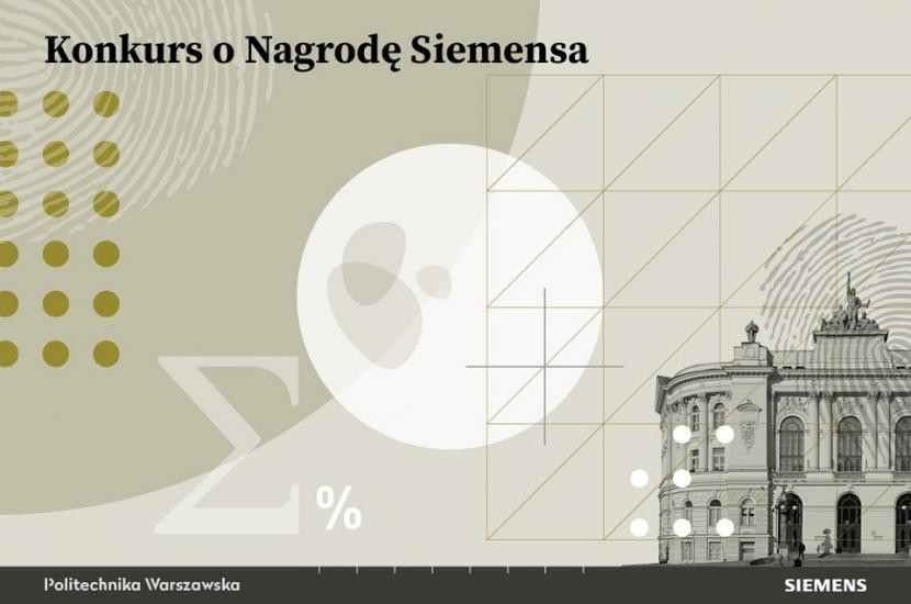 Konkurs o Nagrodę Siemensa. Politechnika Warszawska. Budynek, grafiki, symbole.