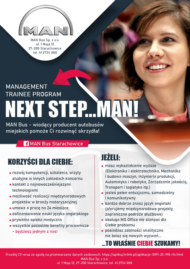 Reklama programu stażowego "Next Step...MAN!" dla MAN Bus.