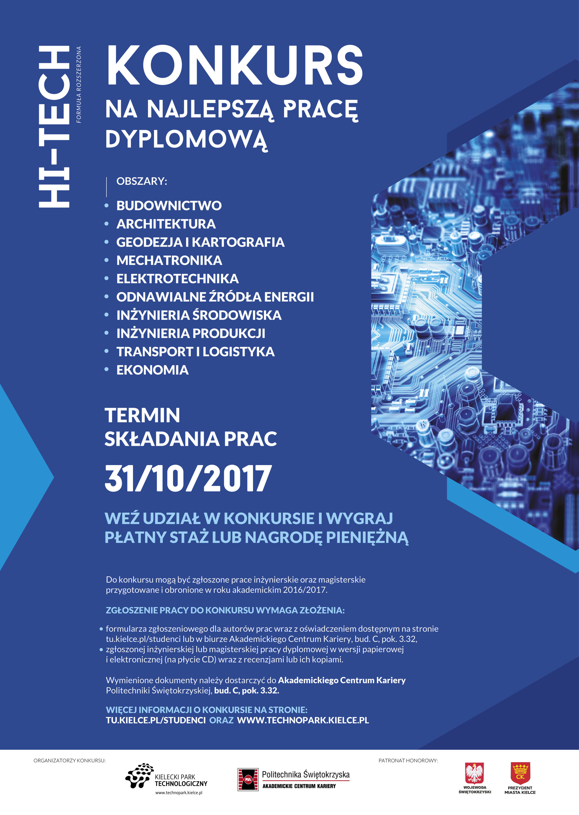 Konkurs na najlepszą pracę dyplomową "Hi-Tech". Kluczowe obiekty: tekst, grafika obwodu drukowanego.