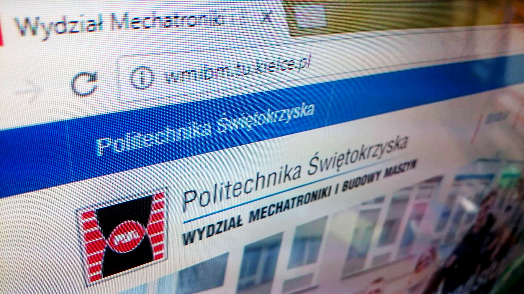 Strona internetowa Politechniki Świętokrzyskiej, Wydział Mechatroniki i Budowy Maszyn.