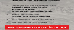 Plakat informuje o wydarzeniu "Łaziki z recyklingu lądują na Marsie!" w Politechnice Świętokrzyskiej 04.09.2021.