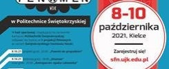 Plakat informuje o Świętokrzyskim Festiwalu Nauki w Kinie Fenomen Politechniki Świętokrzyskiej.