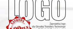 Plakat informuje o konkursie na logo dla Politechniki Świętokrzyskiej z nagrodą 500 PLN. Termin: 15.02.2018.