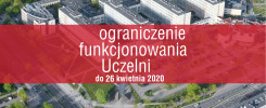 Ograniczenie funkcjonowania Uczelni do 26 kwietnia 2020. Widok z lotu ptaka na budynki uczelniane i drogi.