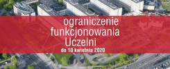 Ograniczenie funkcjonowania Uczelni do 10 kwietnia 2020. Widok z lotu ptaka na budynki uczelniane i drogę.