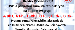 Apel o pilne oddanie krwi grup: A Rh+, A Rh-, O Rh+, O Rh-, B Rh+, B Rh-.
