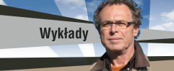 Woytek Kujawski Ph.D. Arch. na tle nieba i chmur. Napis "Wykłady".
